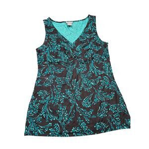 Vintage y2k Babydoll Dark Floral Ann Taylor Black Turquoise Tank Top Small Cami